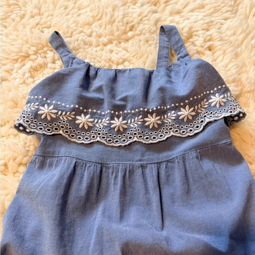 Old Navy Blue Dress with White Floral Trim